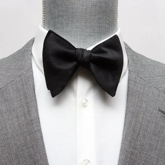 Men's Self tied Bow Tie Black Big Butterfly Bow‎ tie Silk Linen Pin Strip…